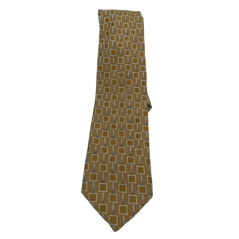 ERMENEGILDO ZEGNA Men Sz 58"x3 1/2" Gold 100% Silk Tie ITALY Made (TD12) EUC